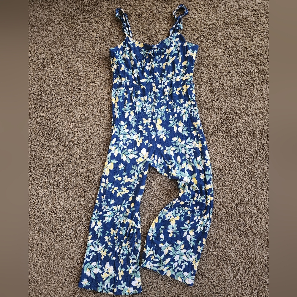 Candie's Blue and Yellow Jumpsuit with Wide Leg Design
